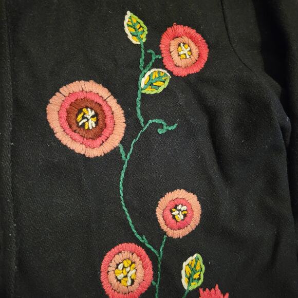 Vintage Fresh Groove Embroidered Floral 100% Wool Jacket Black Womens Petite XL - Picture 4 of 8